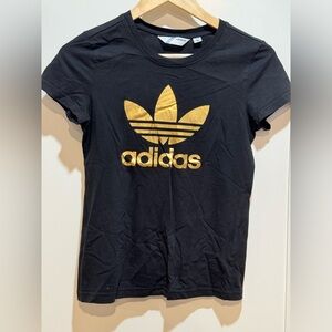 Adidas XS trefoil tee gold black EUC